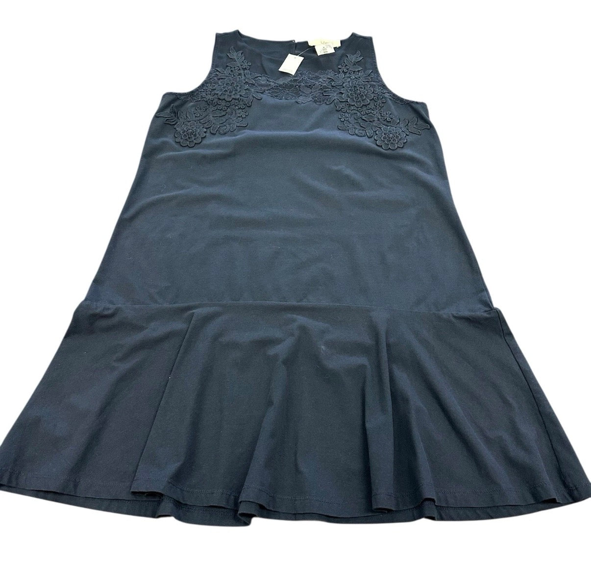 LOFT WOMENS DRESS LARGE NAVY BLUE SLEEVELESS DROP HEM FLORAL NWT