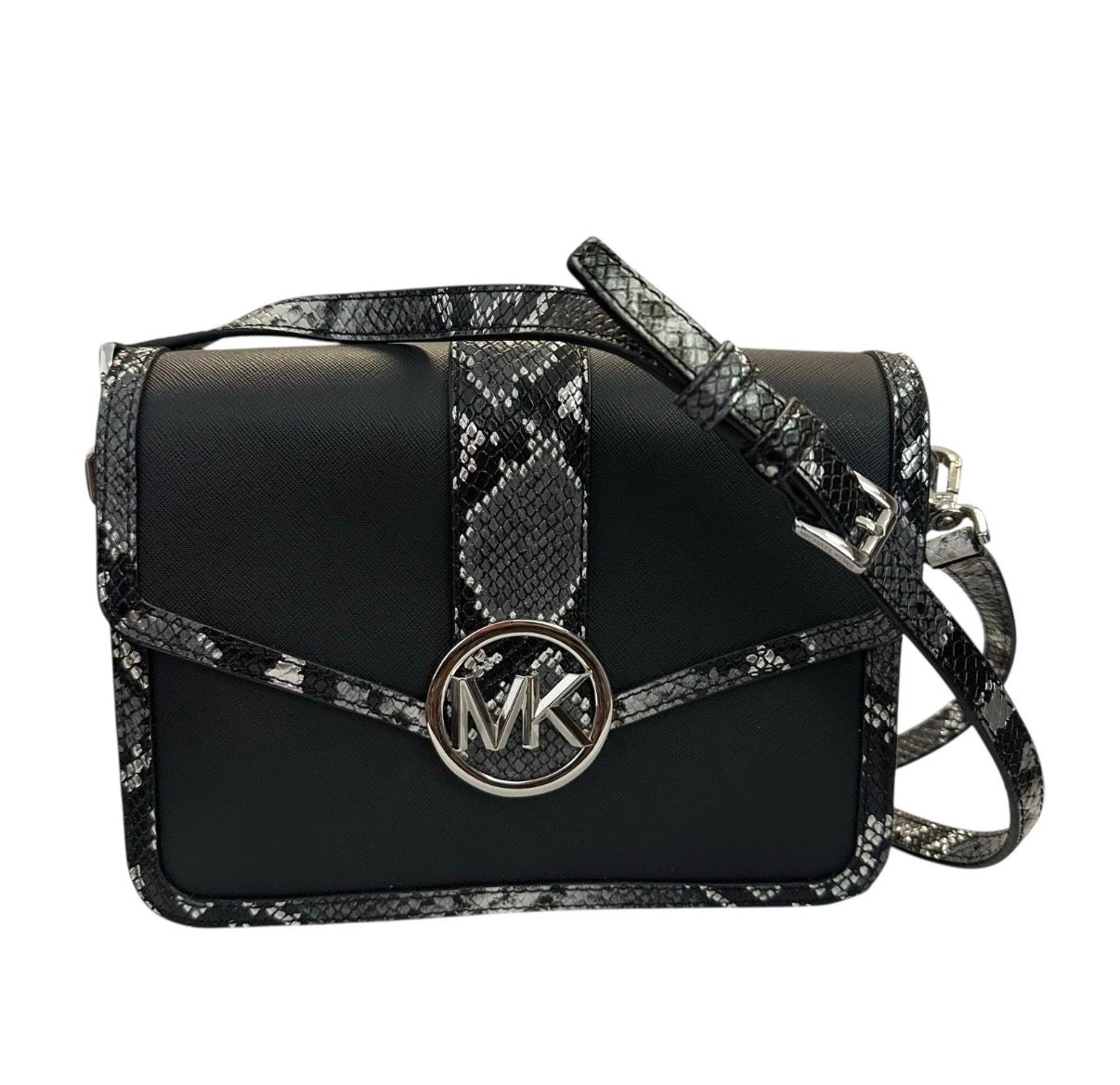 MICHAEL KORS CARMEN MEDIUM CONVERTIBLE SHOULDER FLAP BAG EXOTIC BLACK PURSE