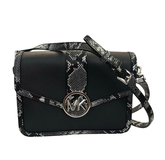 MICHAEL KORS CARMEN MEDIUM CONVERTIBLE SHOULDER FLAP BAG EXOTIC BLACK PURSE