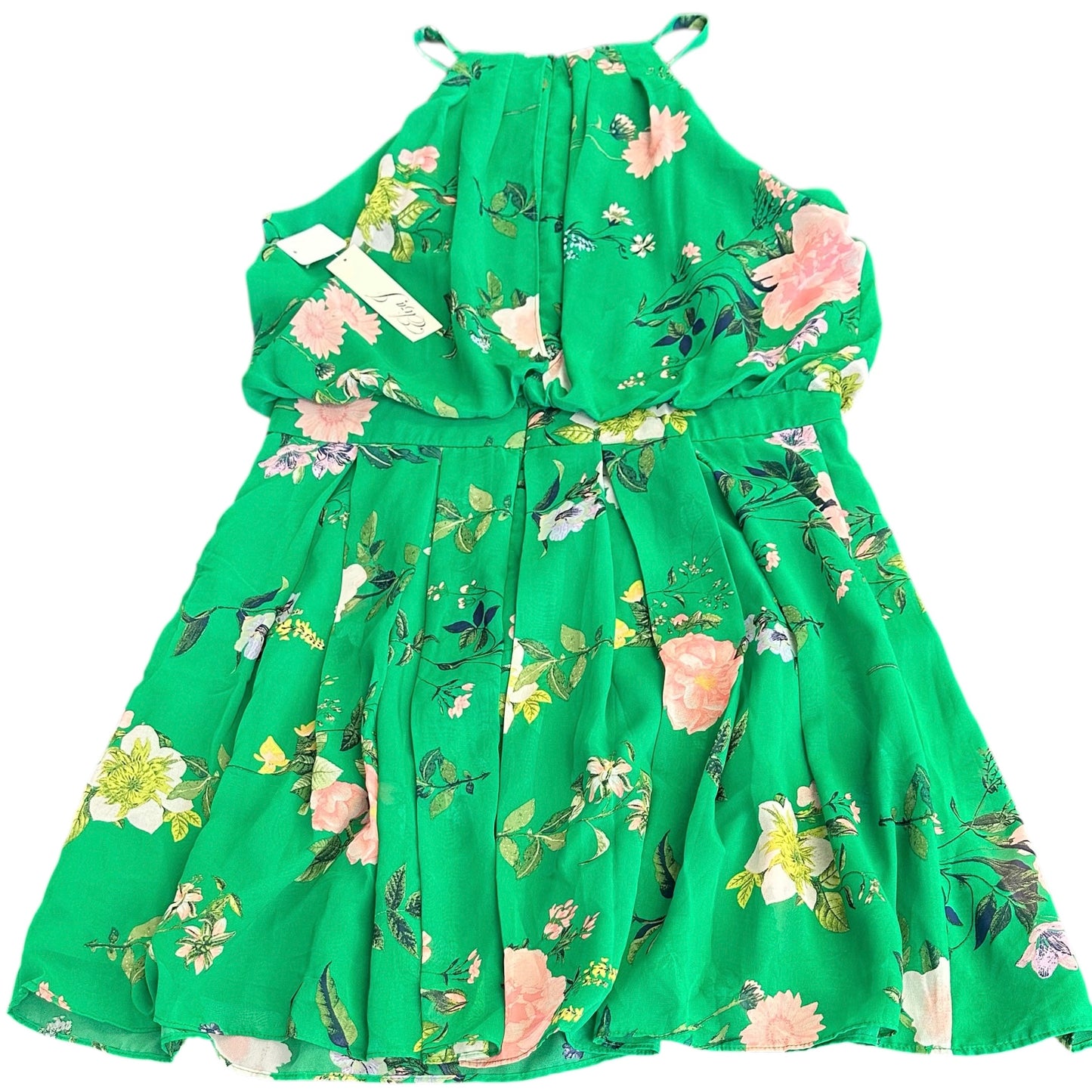 ELIZA J GREEN FLORAL HIGH NECK DRESS NWT 201 SZ 14