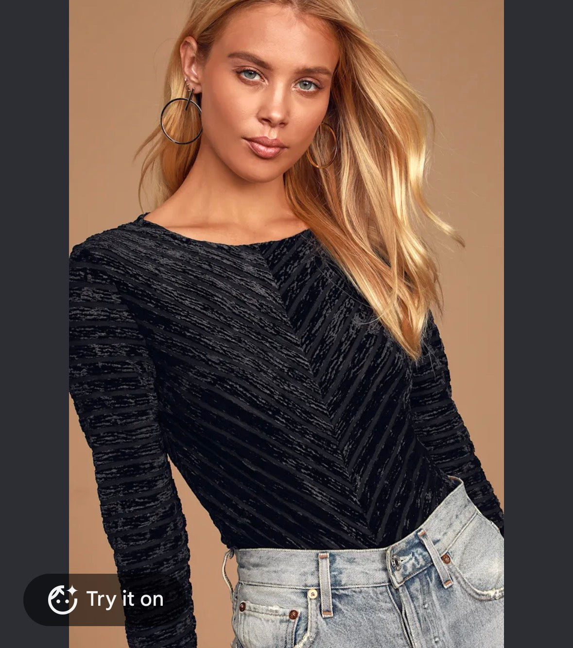 LULUS BLACK VELOUR BODYSUIT 143 SMALL