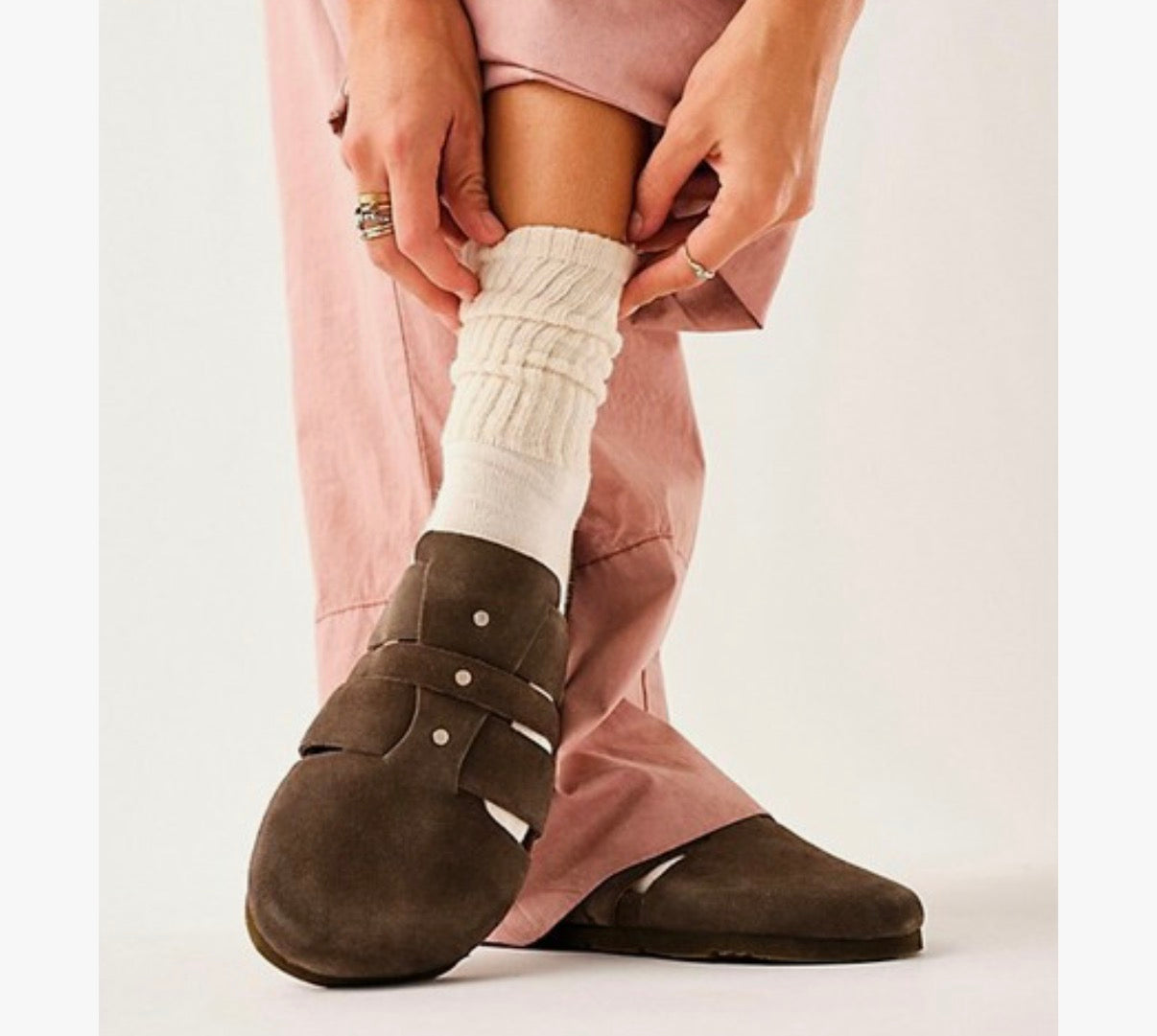 FREE PEOPLE SUNDAY SEASONS SUEDE FOOTBED MULES 100 Sz 8