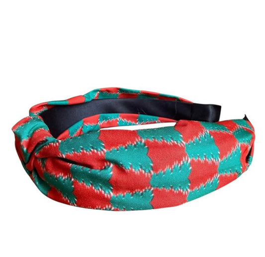 RED GREEN CHRISTMAS CHECKERED HEADBAND