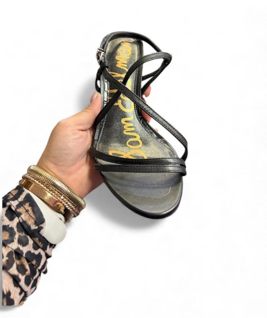 SAM EDLEMAN PRESLEY BLACK LEATHER STRAPPY HEELS 158 Sz 8.5