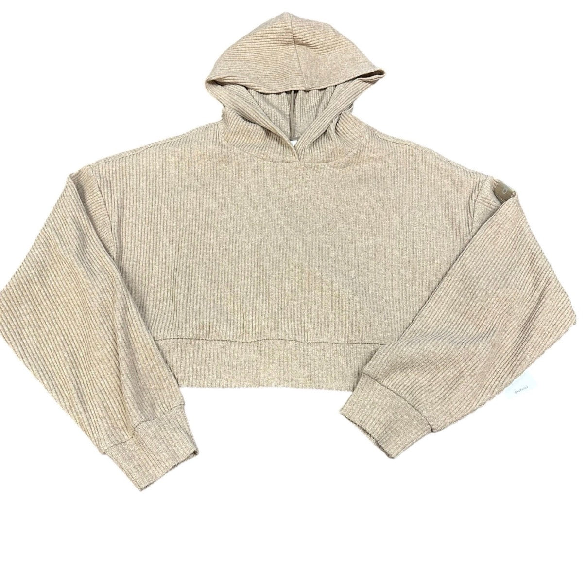 ALO YOGA WOMENS SWEATSHIRT MUSE HOODIE GRAVEL HEATHER TAN CROPPED NWT $108 MEDIUM