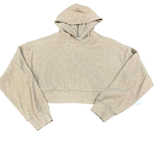 ALO YOGA WOMENS SWEATSHIRT MUSE HOODIE GRAVEL HEATHER TAN CROPPED NWT $108 MEDIUM