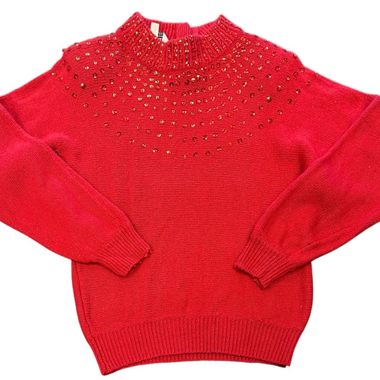 CHRISTINAS RED SILK WOOL BLEND SEQUINS SWEATER 100 SMALL