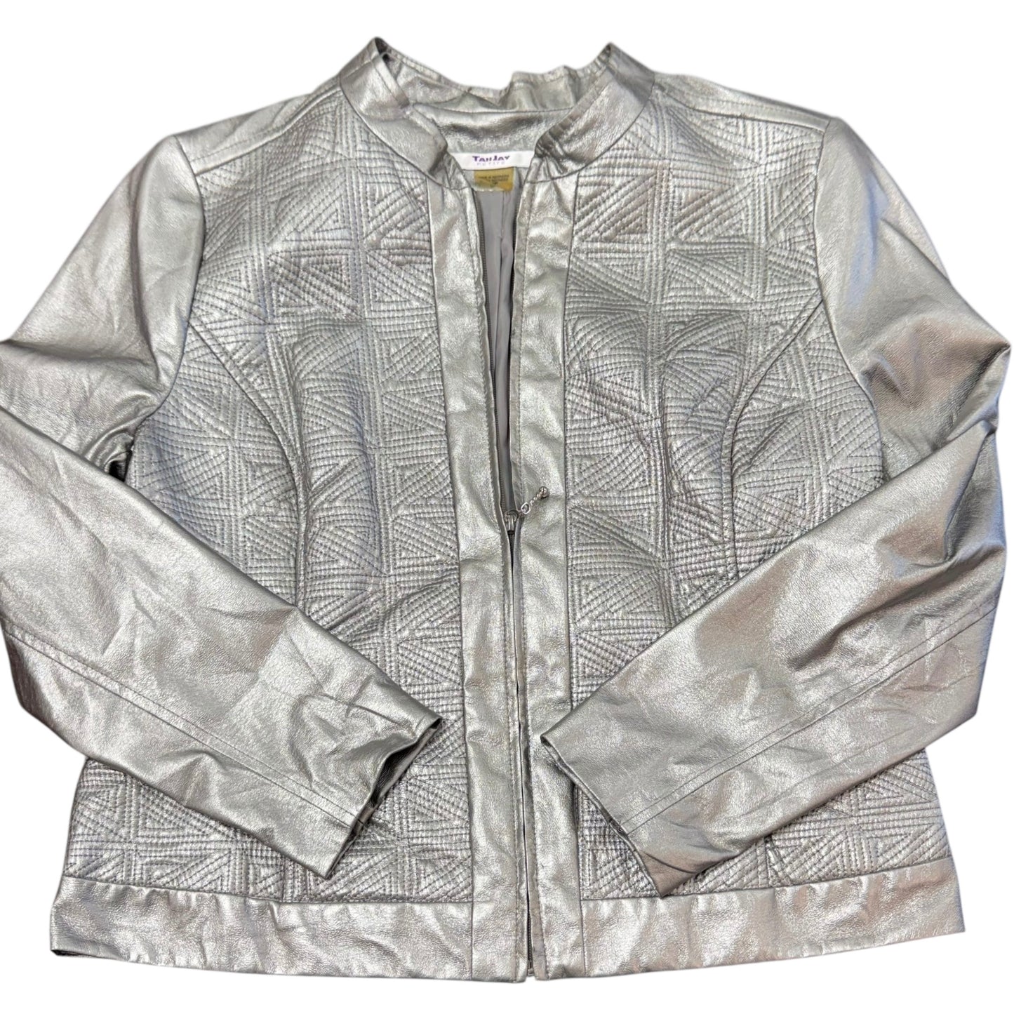 TANJAY SILVER EMBROIDERED FULL ZIP JACKET 84 SZ 10 PETITE