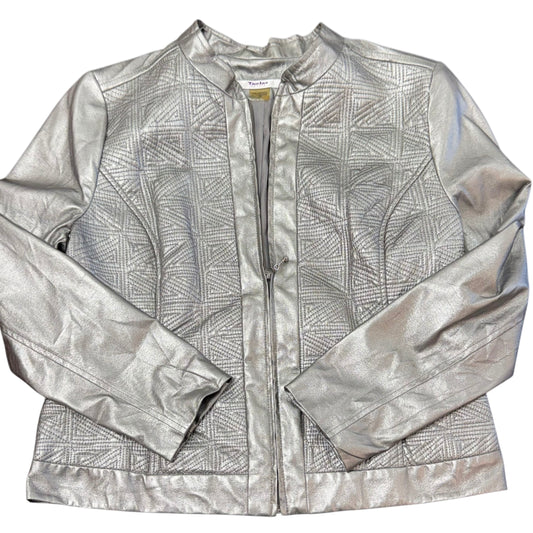 TANJAY SILVER EMBROIDERED FULL ZIP JACKET 84 SZ 10 PETITE