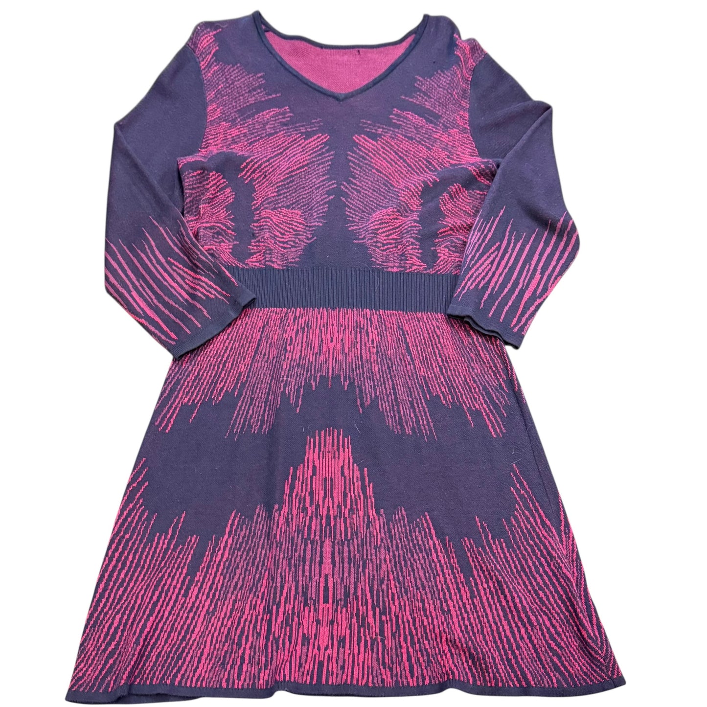 NAVY PINK FIT FLARE SWEATER DRESS M/L
