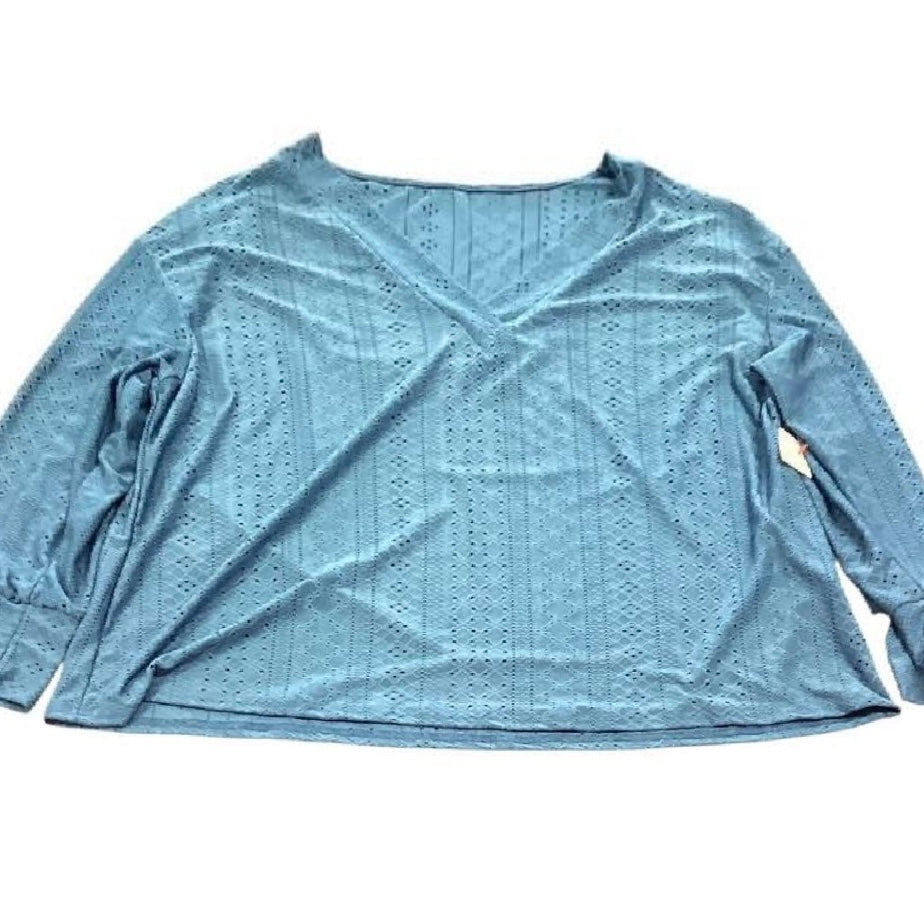 SHEIN CURVE BLUE EYELET BLOUSE 150 LIKE NEW 2X