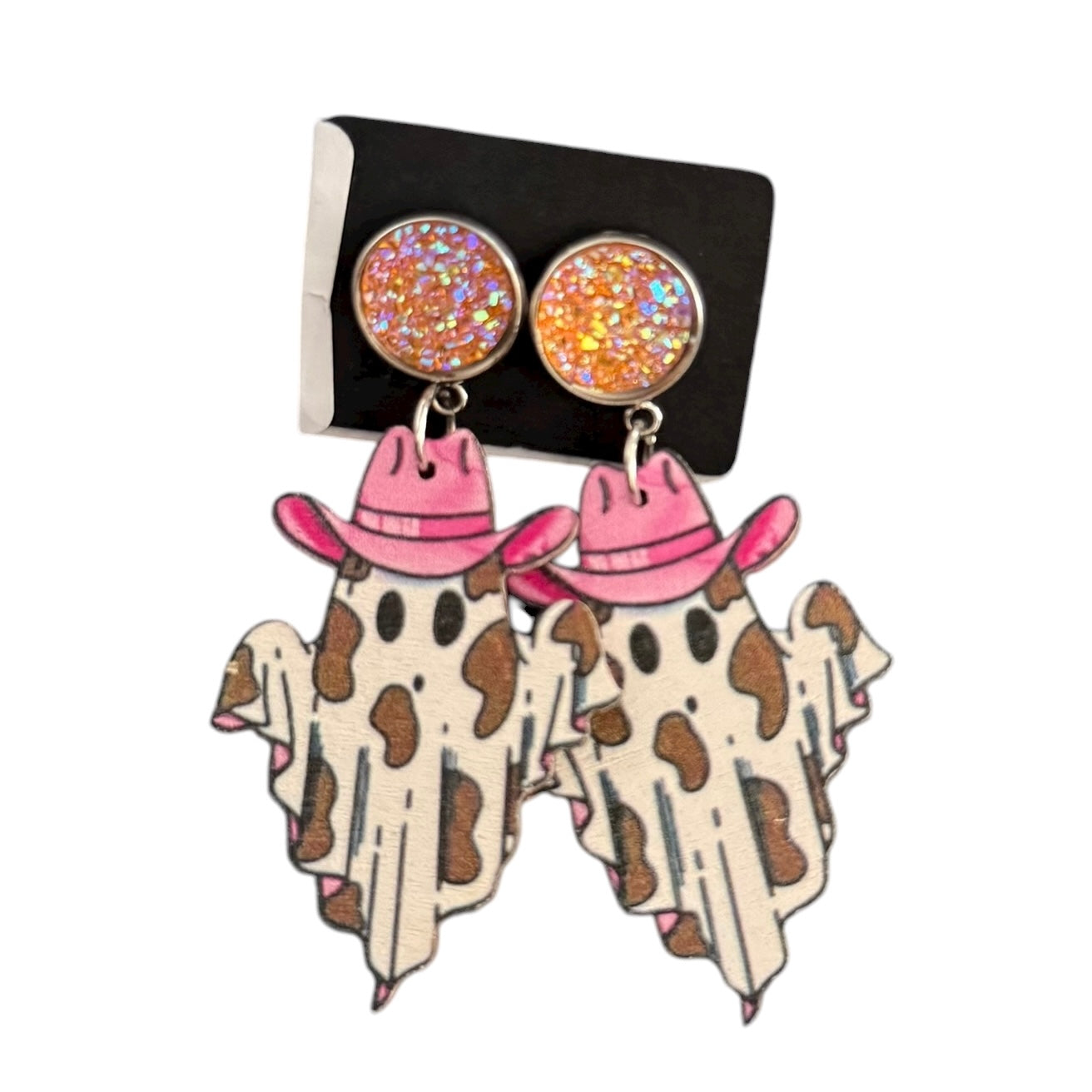PINK COWBOY HAT GHOST EARRINGS 100