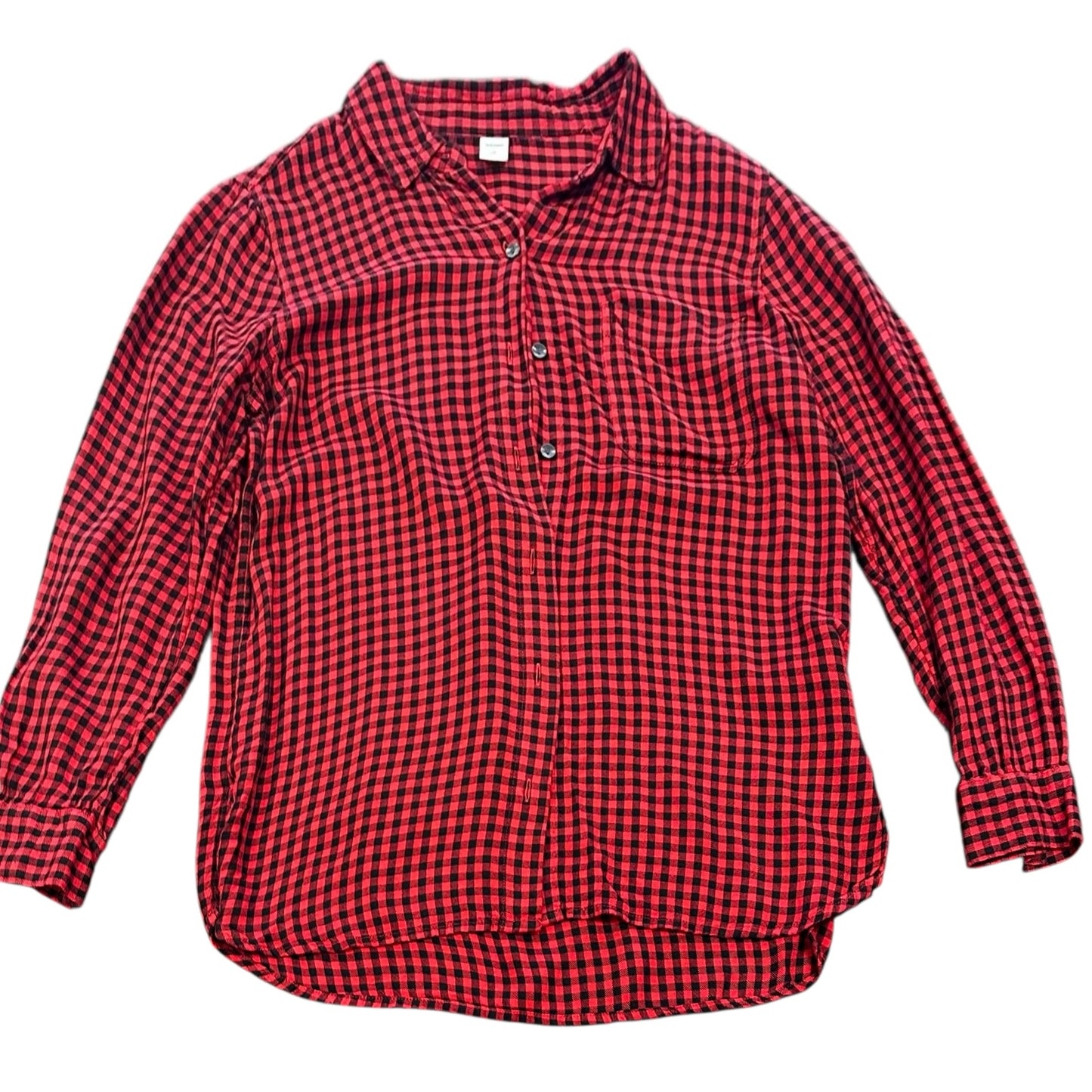 OLD NAVY RED BLACK BUTTON UP BLOUSE 100 SMALL