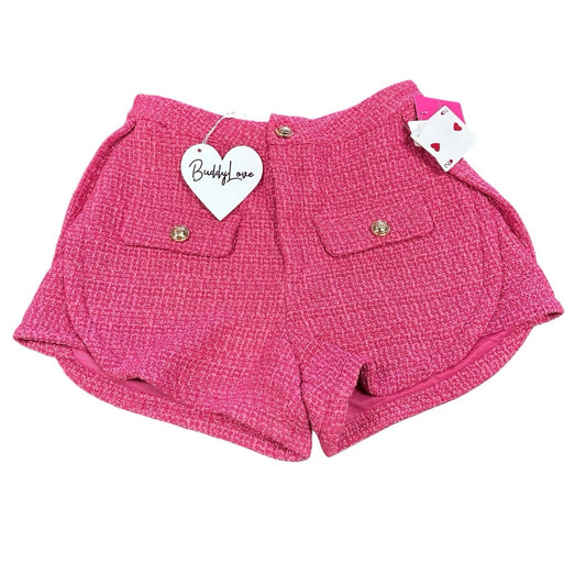 BUDDY LOVE WOMENS HOT SHORTS MEDIUM PINK TWEED HIGH WAISTED GOLD BUTTONS NWT