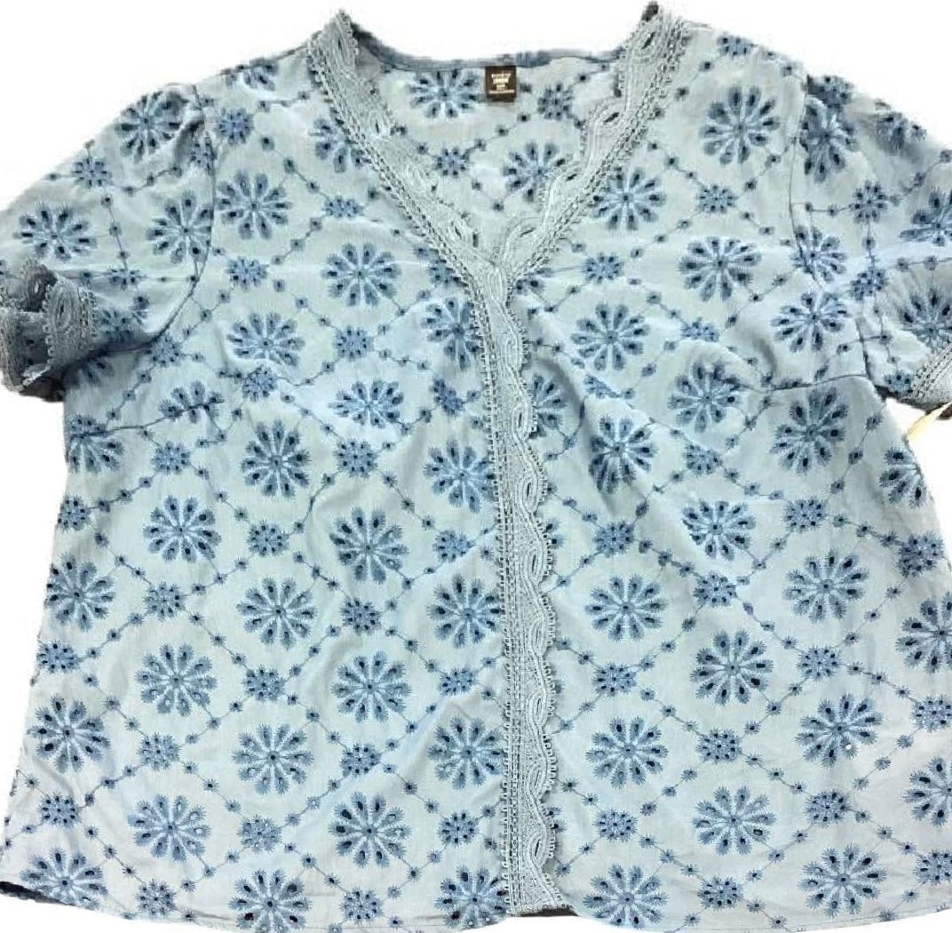 SHEIN CURVE BLUE EYELET BLOUSE 36 1X