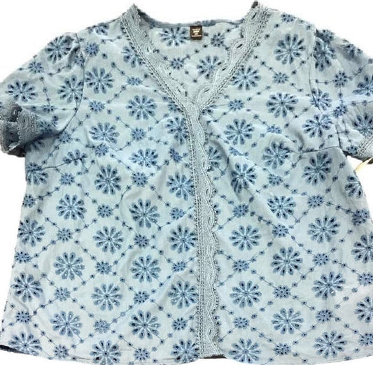 SHEIN CURVE BLUE EYELET BLOUSE 36 1X