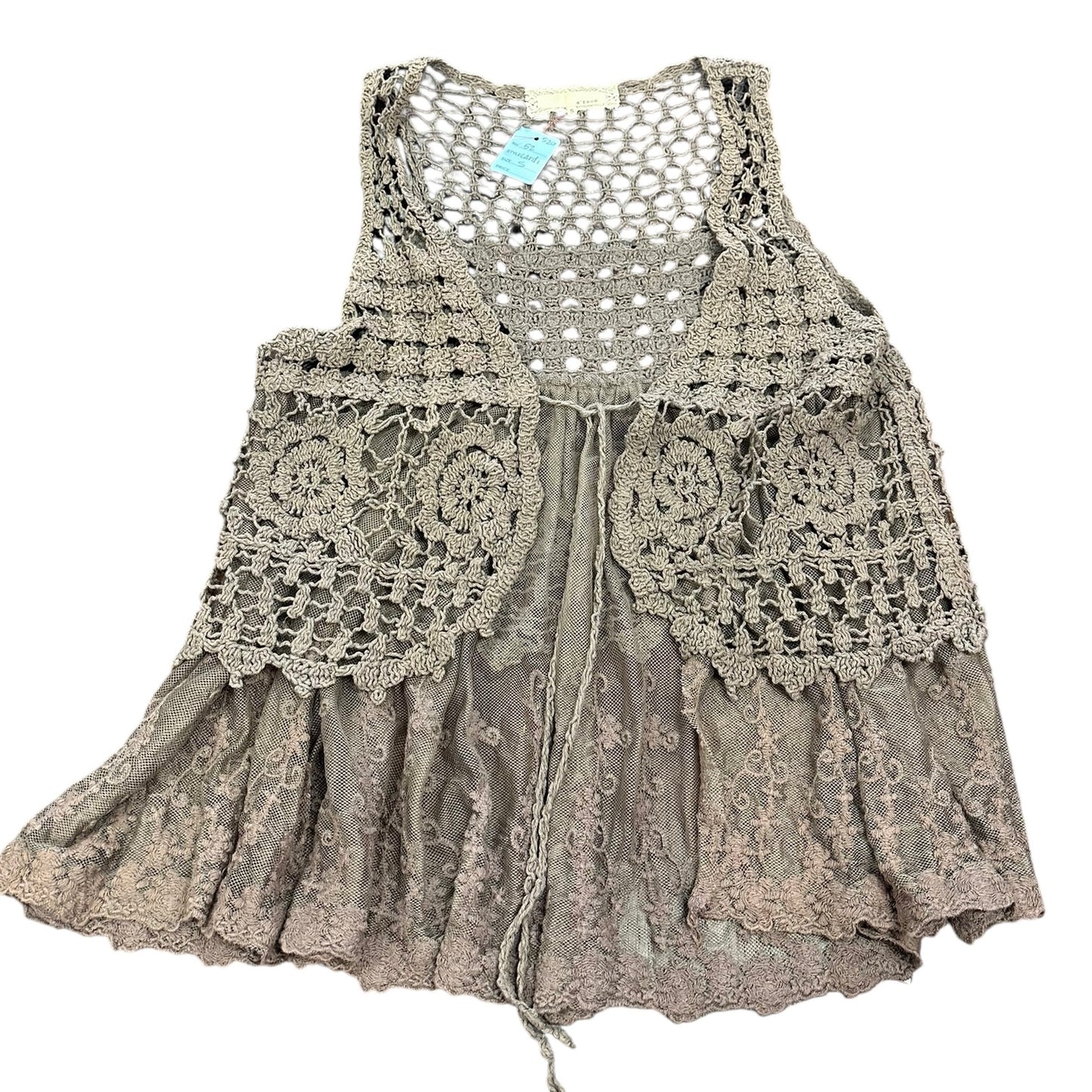 A’REVE BROWN CROCHET LACE VEST 52 SMALL