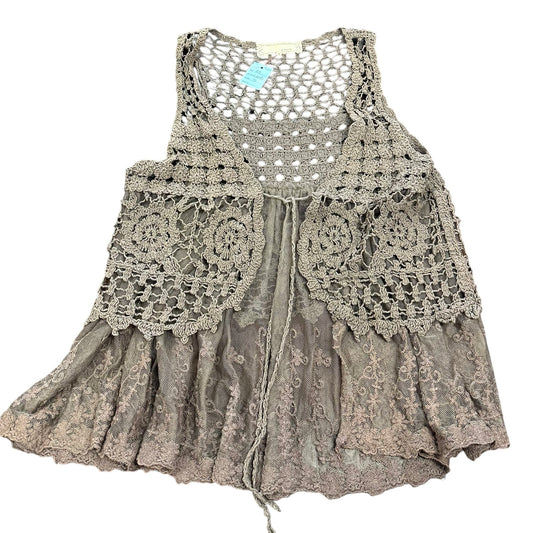 A’REVE BROWN CROCHET LACE VEST 52 SMALL