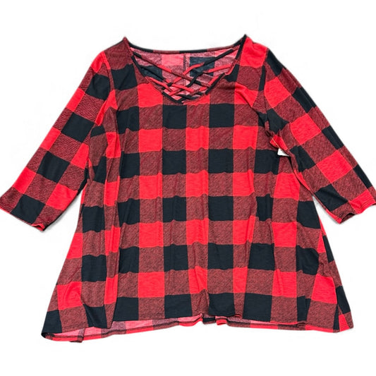 RED BLACK BUFFALO PLAID TUNIC BLOUSE 227 3XL