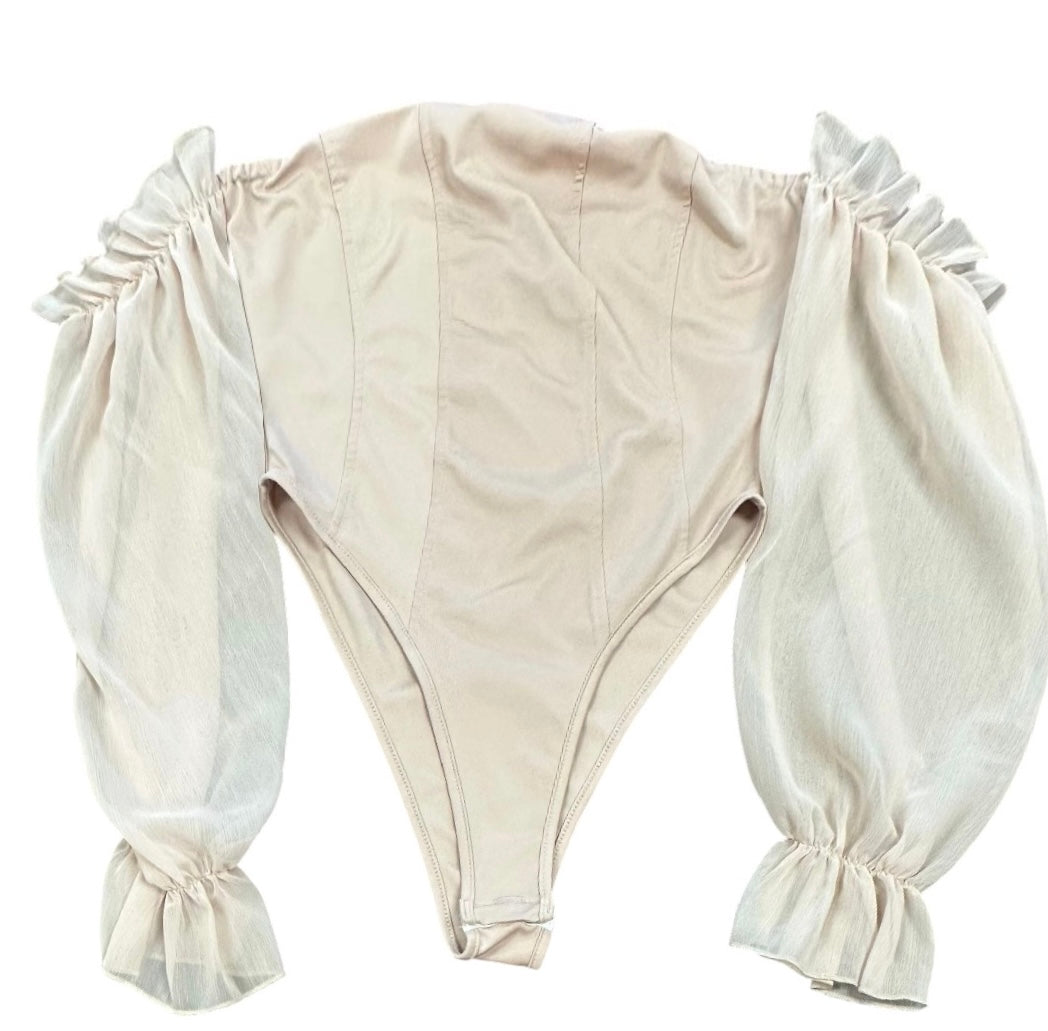 SHEIN TAN SHEER SLEEVE BODYSUIT 100 LARGE
