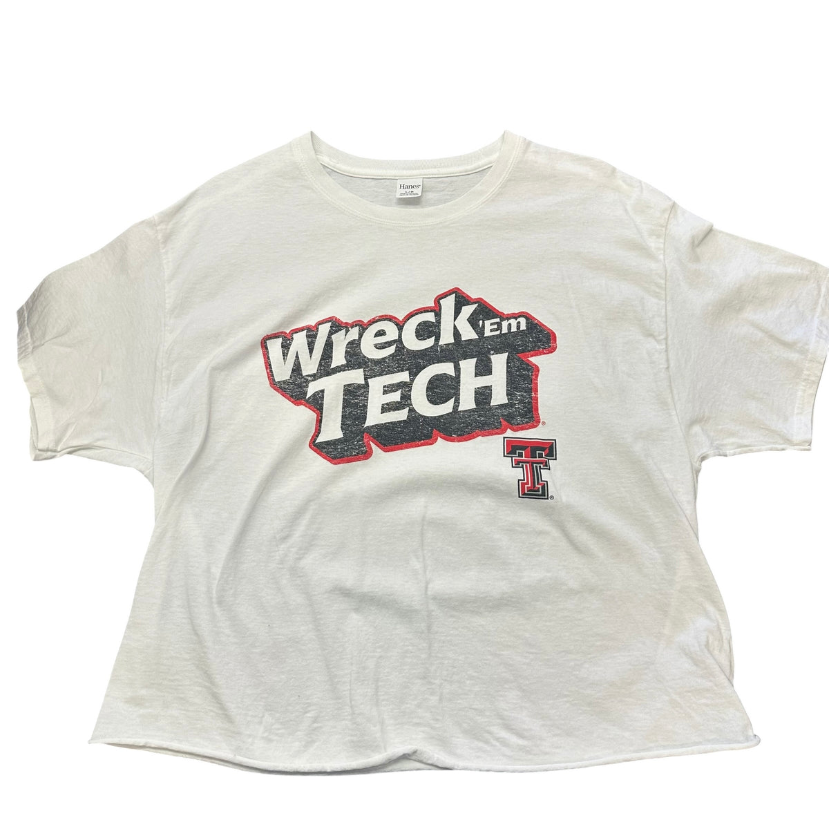 HANES WRECK EM WHITE TSHIRT CROPPED 100 LARGE