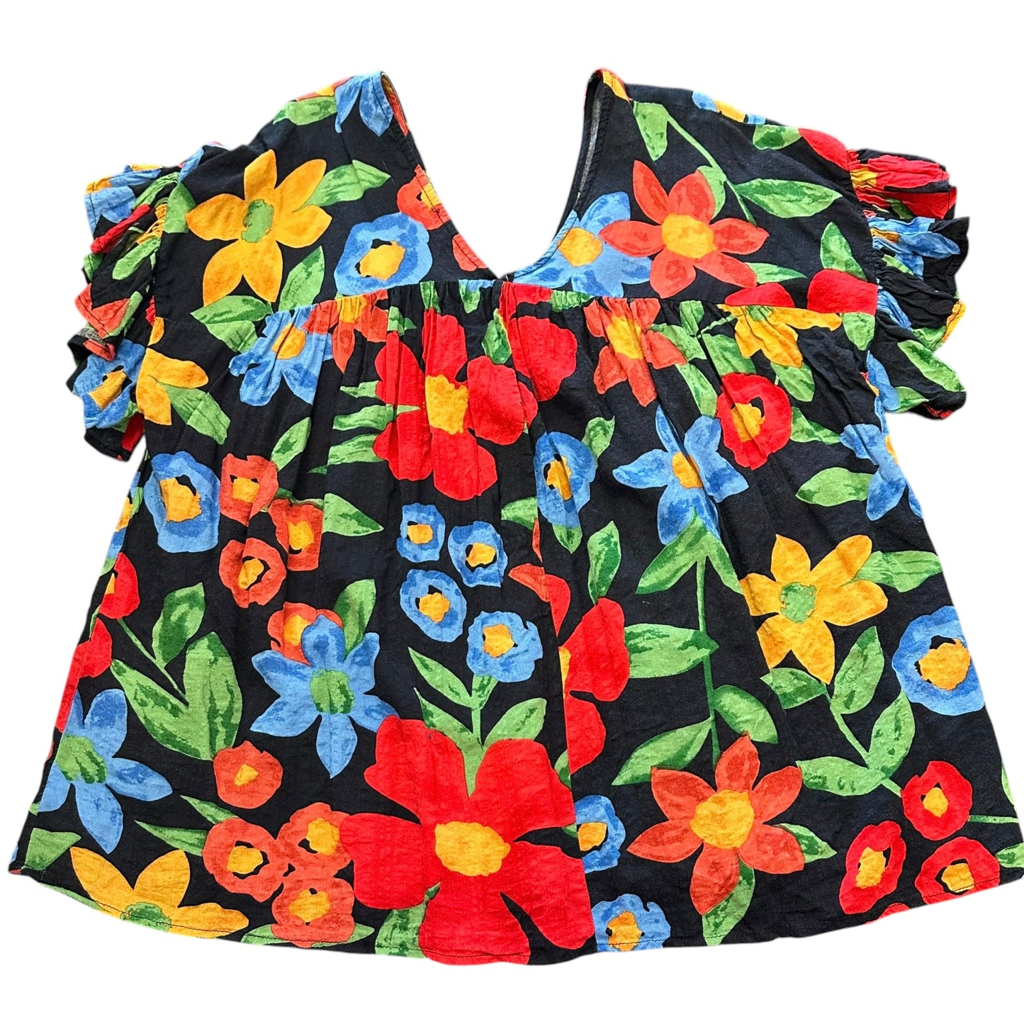 BLACK FLORAL BABYDOLL BLOUSE 171 MEDIUM