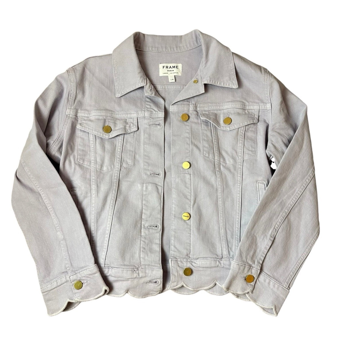 FRAME LILAC PURPLE DENIM JACKET SCALLOP HEM LARGE