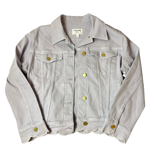 FRAME LILAC PURPLE DENIM JACKET SCALLOP HEM LARGE