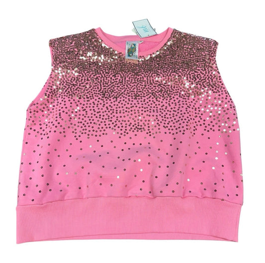 QUEEN OF SPARKLES WOMENS PINK SEQUIN SCATTER SHOULDER PAD TANK LARGE NWT $142