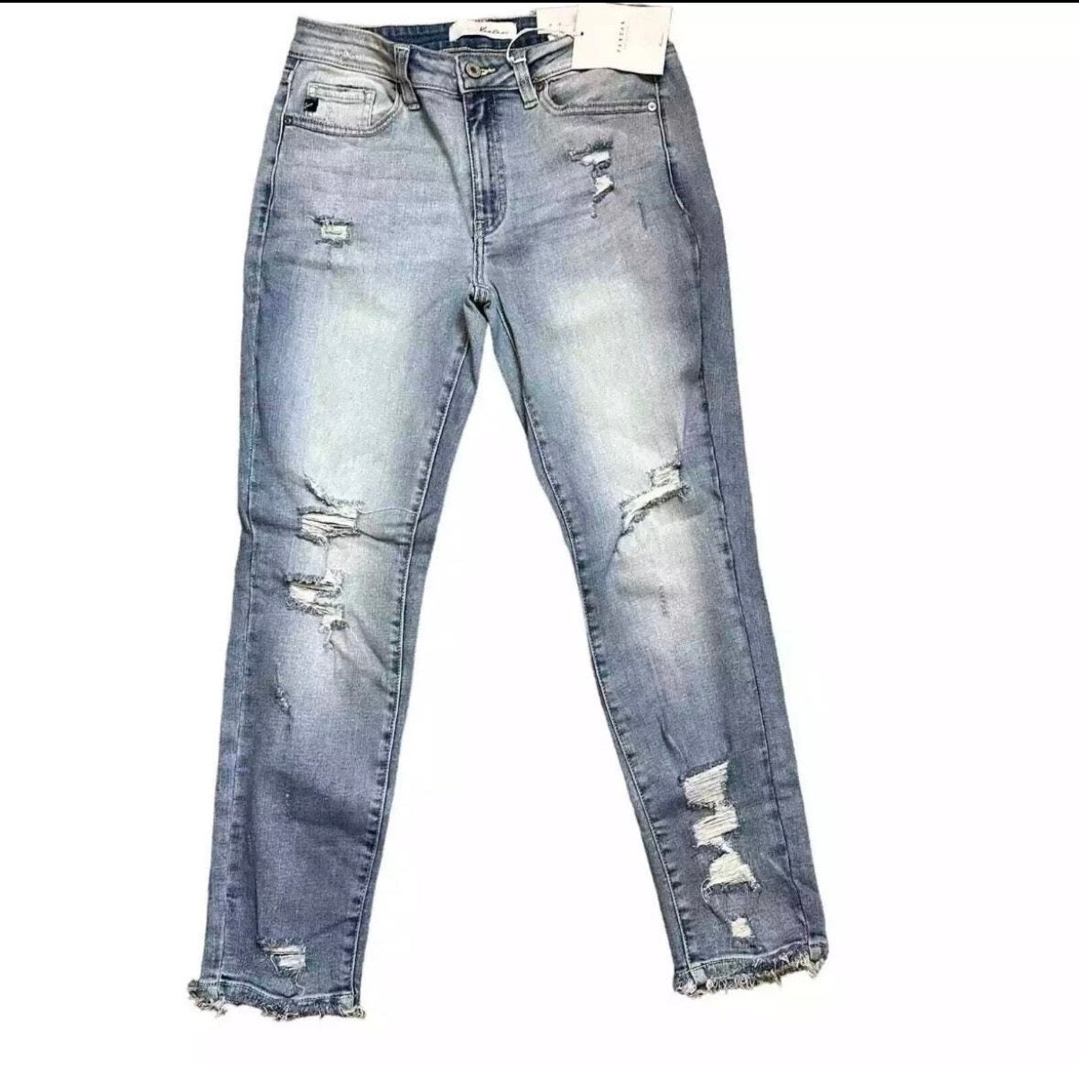 KANCAN JEANS NWT BLUE DENIM SZ 9/8 MID RISE ANKLE SKINNY DISTRESSED