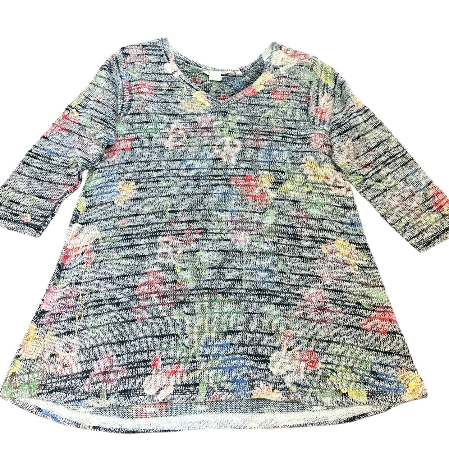 SOFT SURROUNDINGS FLORAL KNIT 3/4 SLEEVE SWEATER SMALL