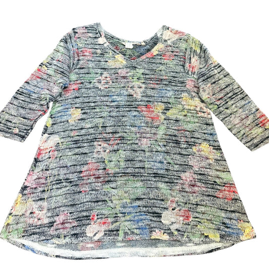 SOFT SURROUNDINGS FLORAL KNIT 3/4 SLEEVE SWEATER SMALL