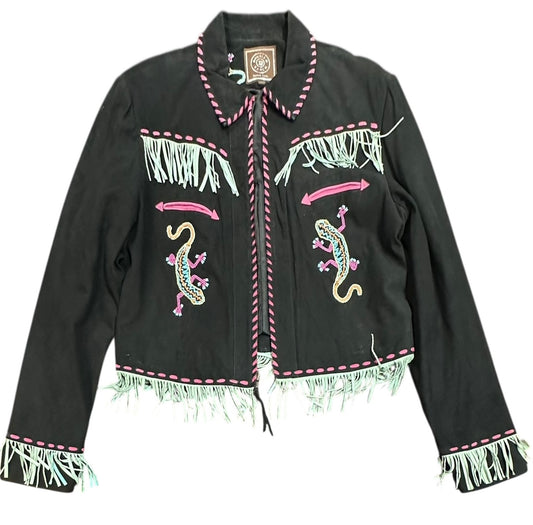 DOUBLE D RANCH BLACK LEATHER TASSEL JACKET 100 MEDIUM