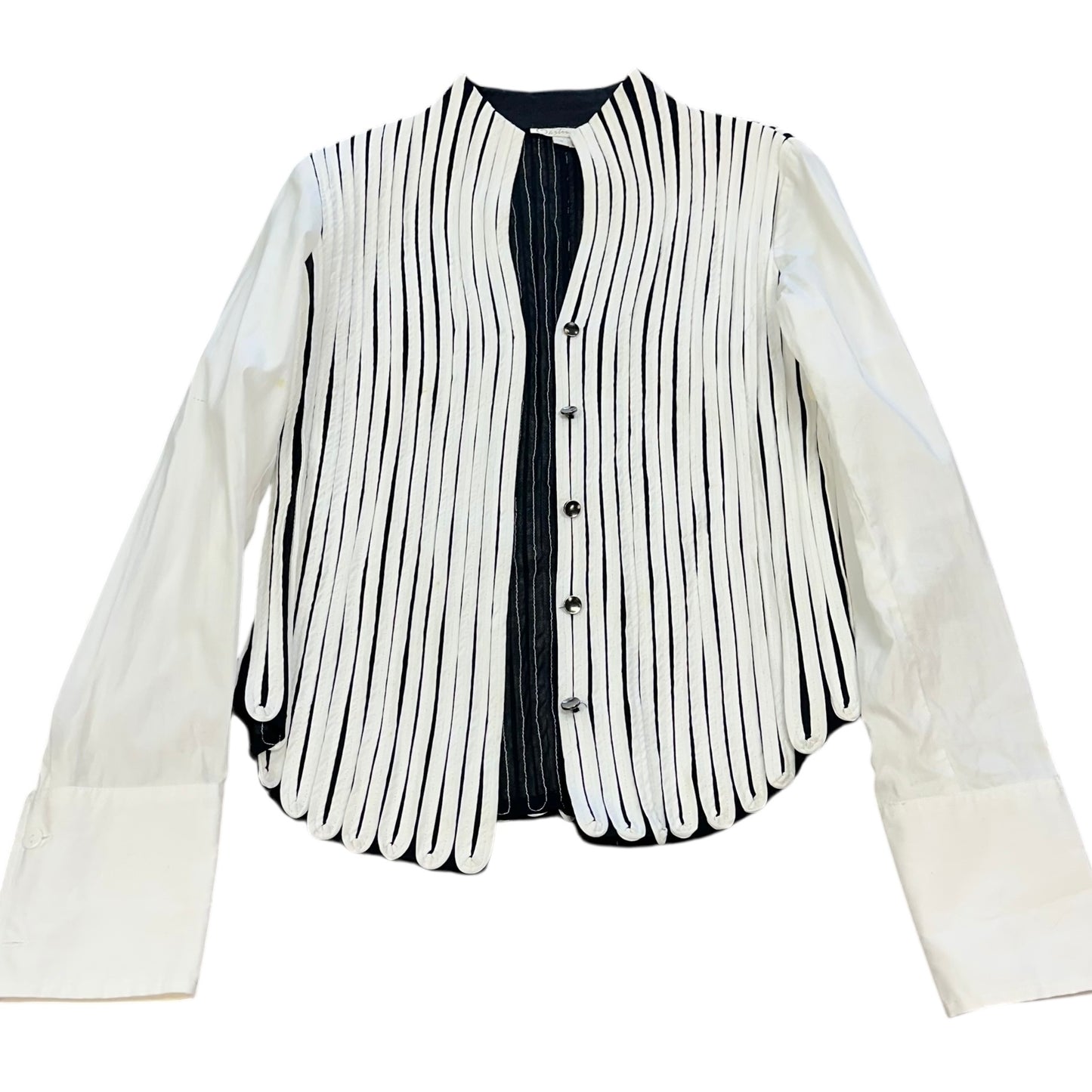 OBSTINEE WHITE BLACK BUTTON UP BLOUSE 213 Sz 4