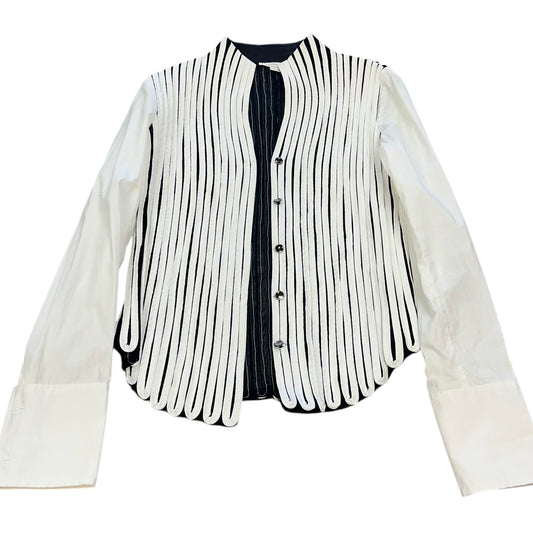 OBSTINEE WHITE BLACK BUTTON UP BLOUSE 213 Sz 4