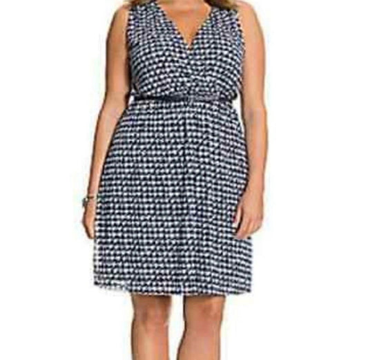 LANE BRYANT WOMENS DRESS NAVY WHITE HOUNDSTOOTH FIT FLARE PLUS SIZE 18 20