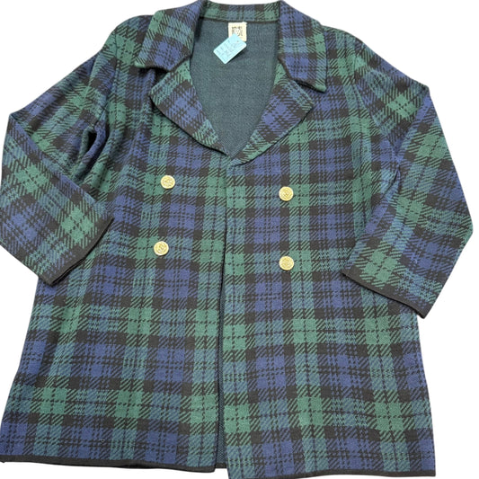 ANNE KLEIN NAVY GREEN PLAID JACKET GOLD BUTTONS 6 LARGE