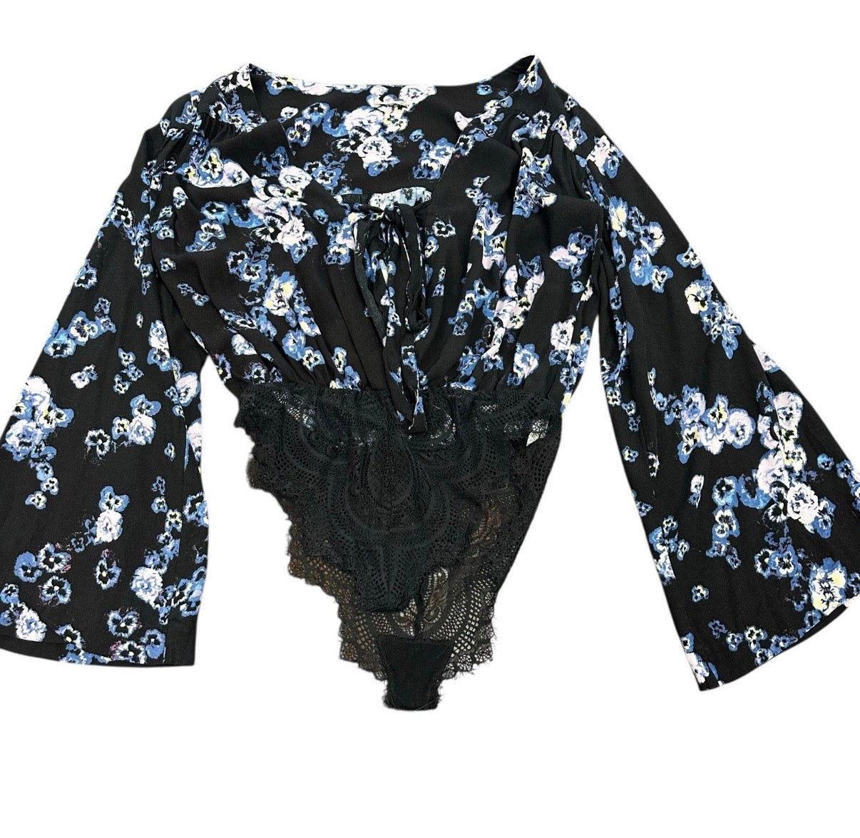 FREE PEOPLE FORTIES FEEL PRINTED BODYSUIT BLACK FLORAL BOHO XS