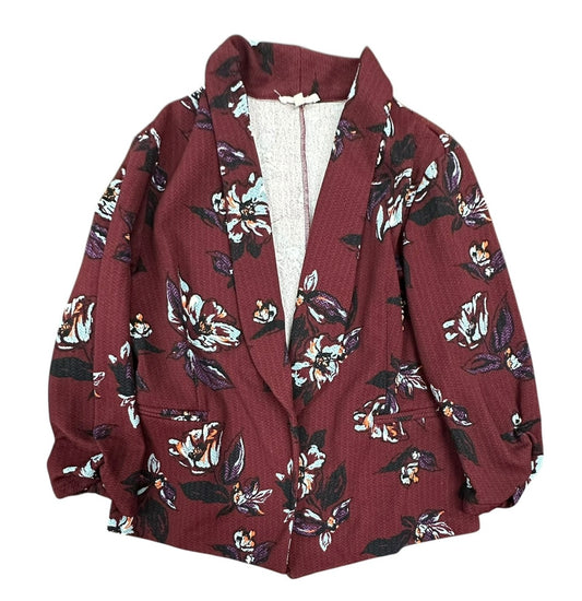 MAURICES BURGUNDY FLORAL BLAZER 143 LARGE