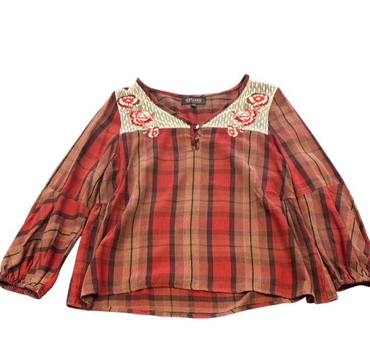 SHYANNE PLAID EMBROIDERED BLOUSE 100 LARGE