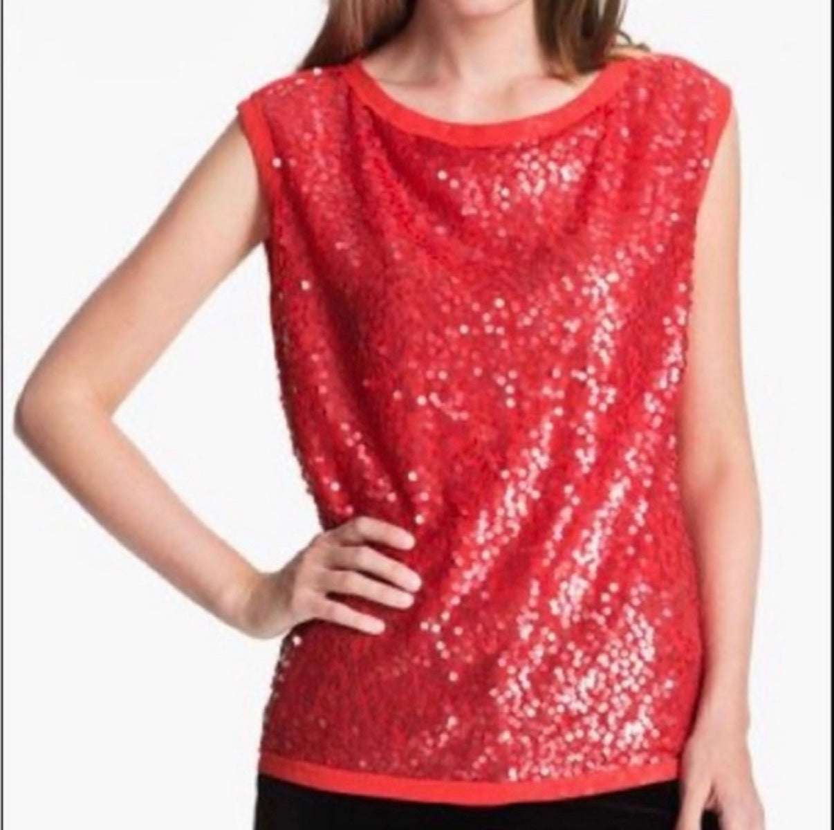 TED BAKER LONDON RED SEQUINS BLOUSE 100 MEDIUM