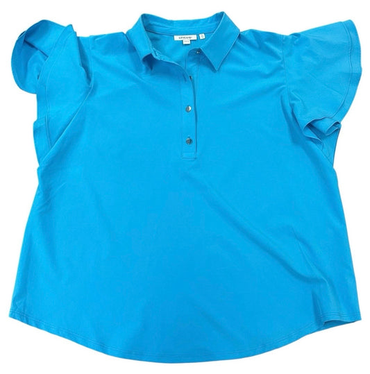 CHICOS BLUE POLO TOP FLUTTER SHORT SLEEVE 11 SZ 12