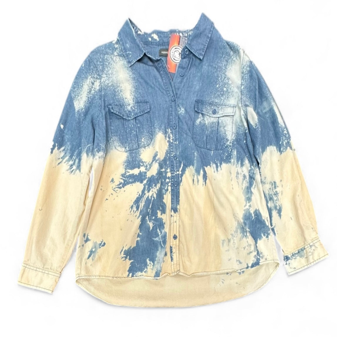 ALEXANDER JORDAN BLEACH BLUE CHAMBRAY BUTTON UP BLOUSE 100 NWT XL