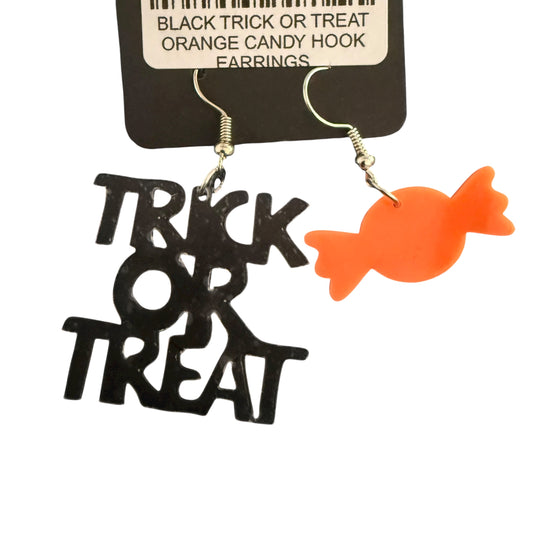 BLACK TRICK OR TREAT ORANGE CANDY HOOK EARRINGS