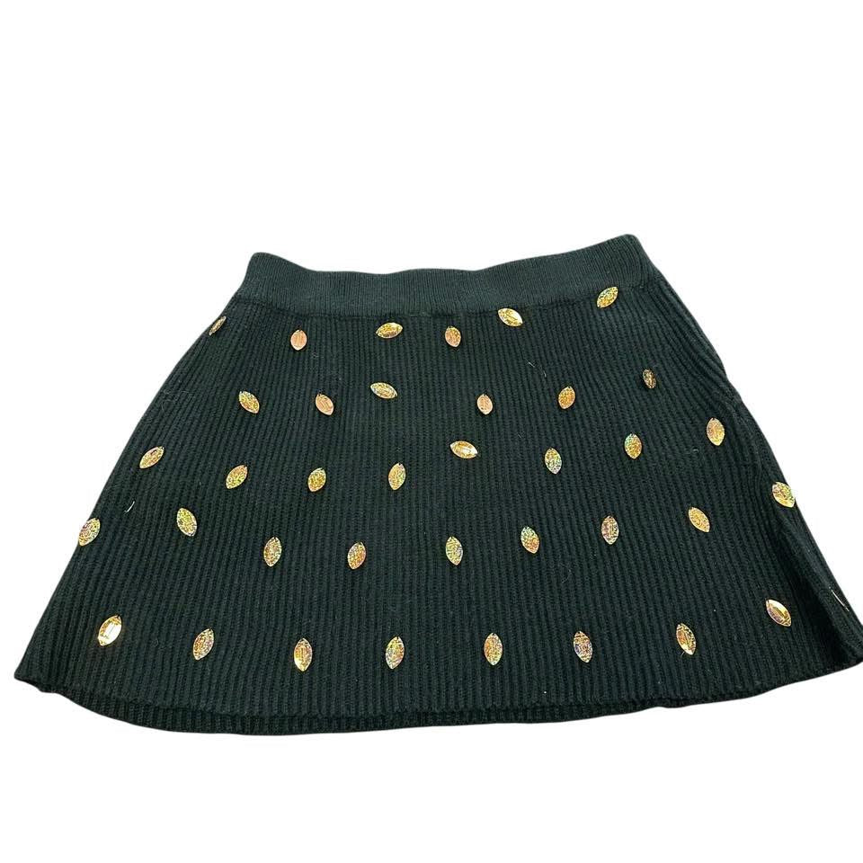 QUEEN OF SPARKLES KNIT BLACK SKIRT 100 NWT $160 LARGE