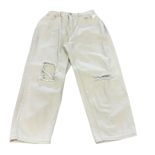 BOOHOO HIGH WAISTED TAN WIDE LEG DISTRESSED JEANS 84 Sz 10