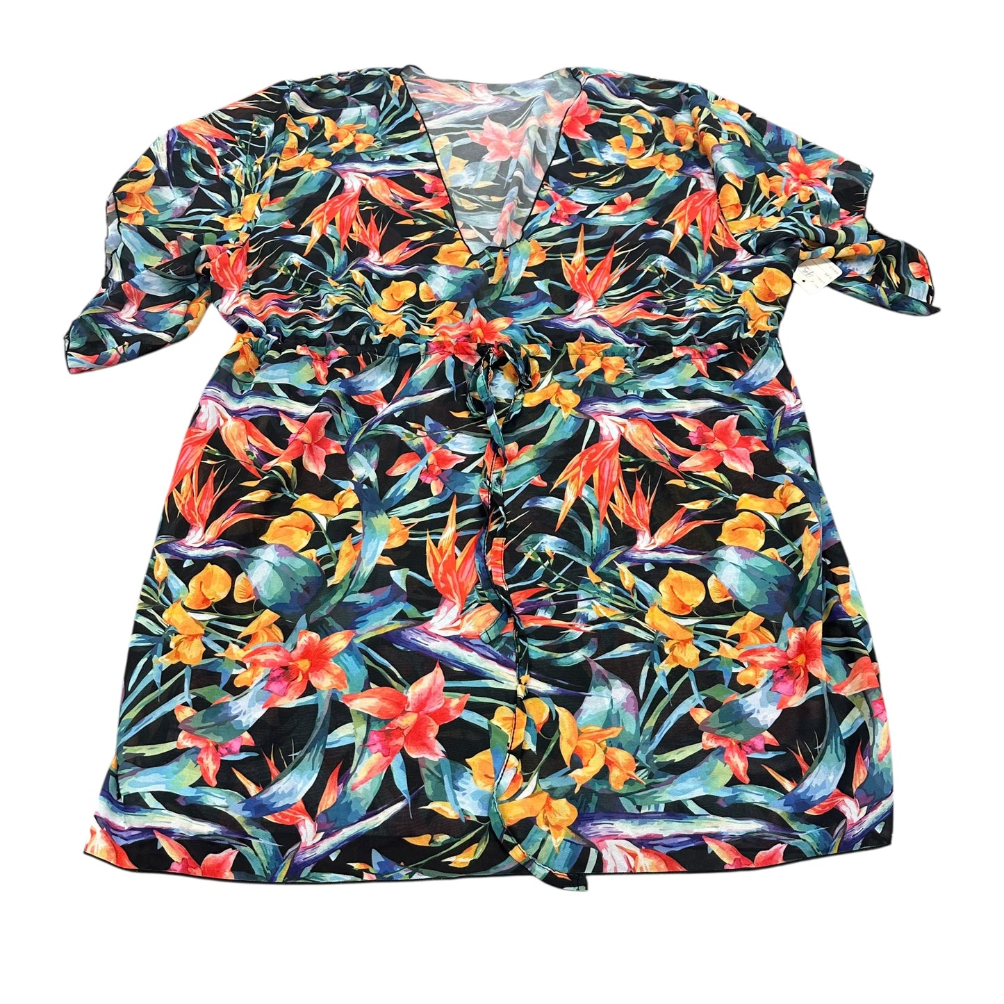 SEMI SHEER BLACK TROPICAL SWIMSUIT COVERUP DRESS 95 L/XL