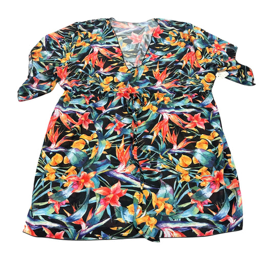 SEMI SHEER BLACK TROPICAL SWIMSUIT COVERUP DRESS 95 L/XL