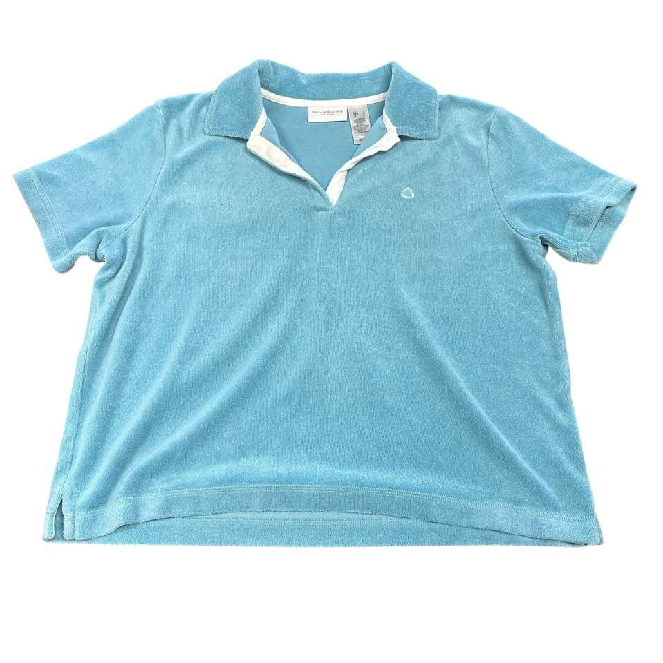 LIZ CLAIBORNE VINTAGE TERRY CLOTH POLO BLOUSE 228 LARGE