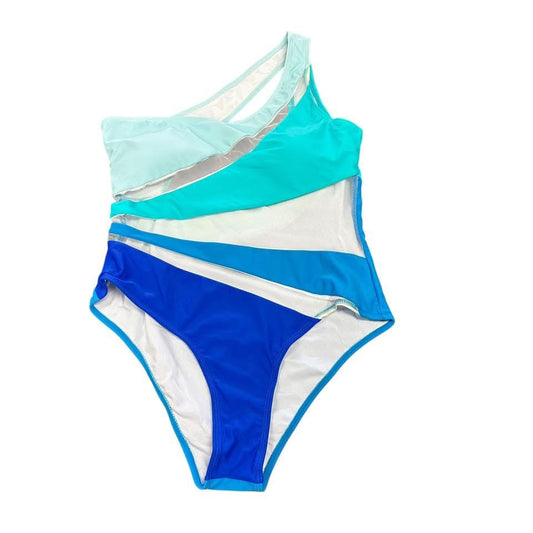 ONE SHOULDER BLUES SWIMSUIT 228 NWOT LARGE